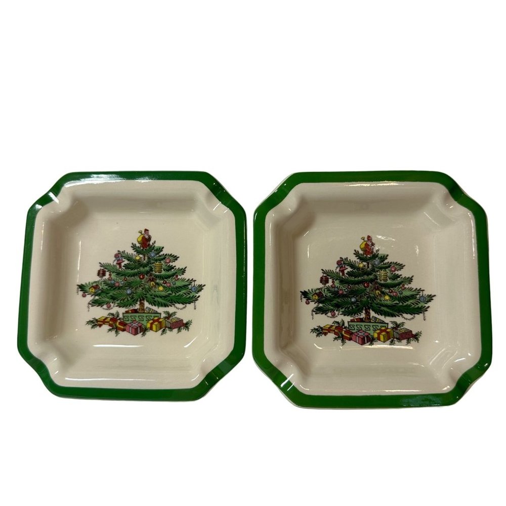 Spode Christmas Tree VTG 70's Trinket Ash Tray Set of 2 Made In England Pls READ - Picture 1 of 9
